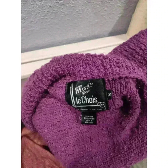 Vintage Monto Por Le Chois Boucle Knit Open Front Purple Cardigan Sweater Sz MED - Picture 7 of 7